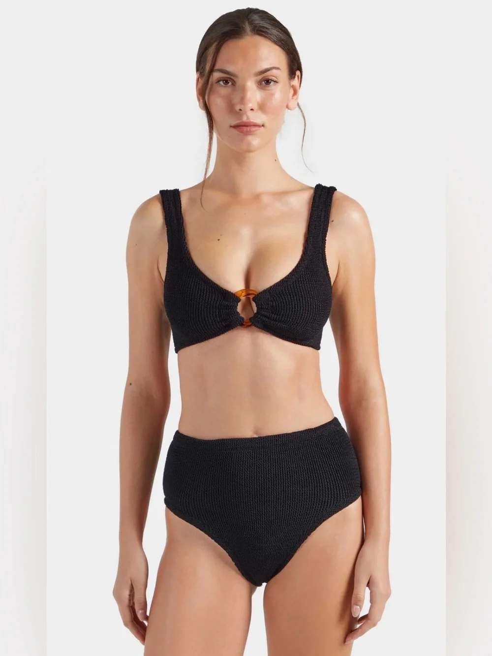 Hunza G Nadine Bikini Crinkle Black High Waisted Tortoiseshell One Size
